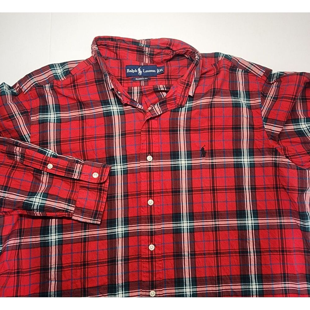 Ralph Lauren Mens Size XL Classic Fit Red Plaid Long Sleeve Button Down Shirt